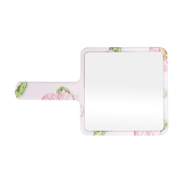 1 Pc Espejo de Mano Cuadrado Floral para Mujeres para Viajes de Negocios Verde Blanco Rosa Plástico Espejo de Aluminio