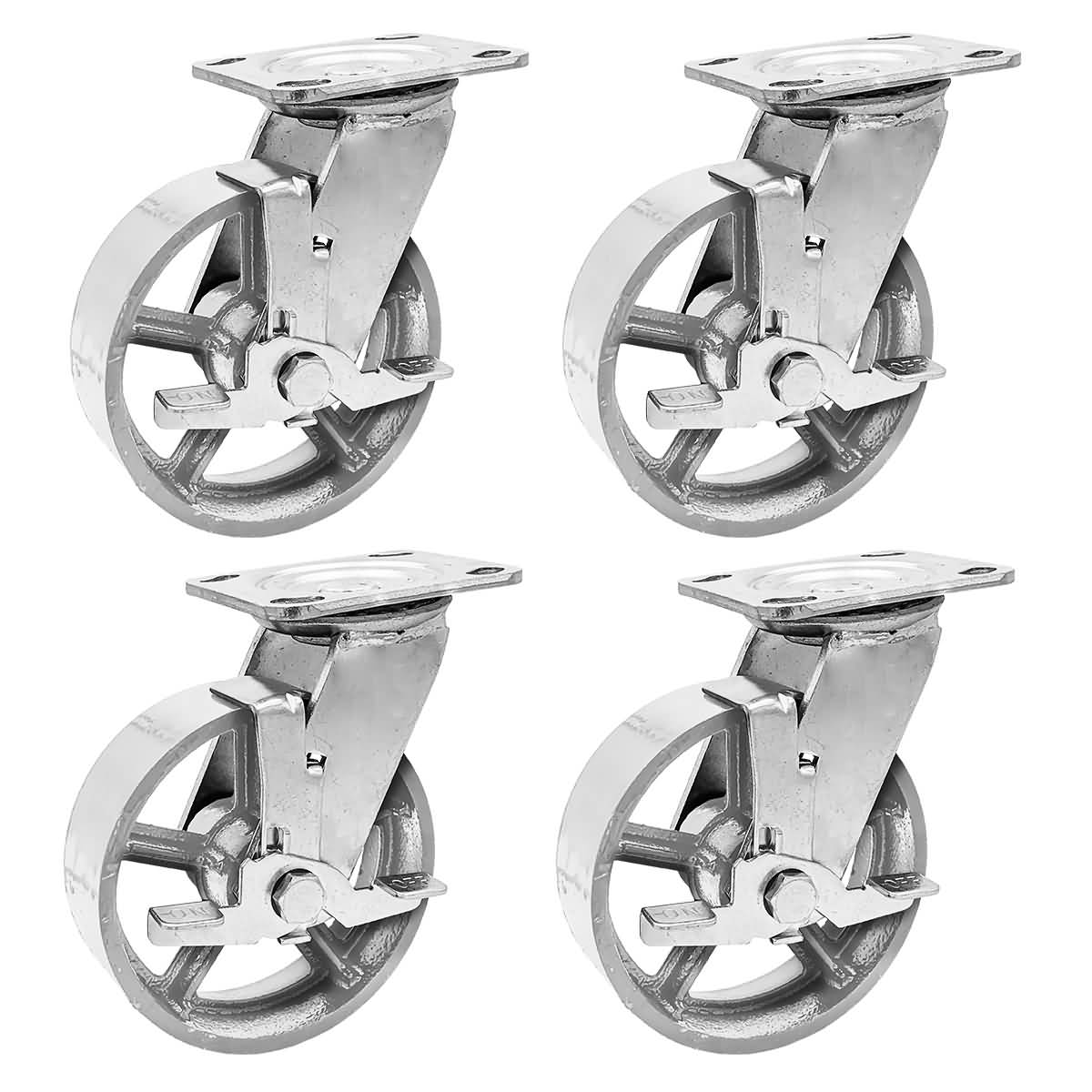 FactorDuty 4 Pack 5" Vintage Caster Wheels Swivel Grey Silver Cast Iron