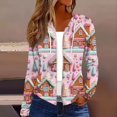 thumbnail image 2 of Women's Fashion Christmas Print Casual Zip-Up Long-Sleeve Hooded Jacket, for Outdoor Activities and Daily Use,Pink,L, 2 of 6