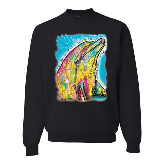 Wild Bobby Dean Russo Neon Colorfu Dolphin Animal Lover Unisex Crewneck Graphic Sweatshirt, Black, Small