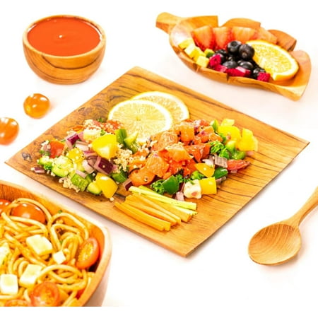 

Set Of 2 Large Square Javanese Teak Wood Plates- 10 X10 - Perfect For Everyday Use- Hot & Cold Friendly Ultra-Durable Luxury Wooden Dinner Plates- Handcrafted By Indonesian Artisans