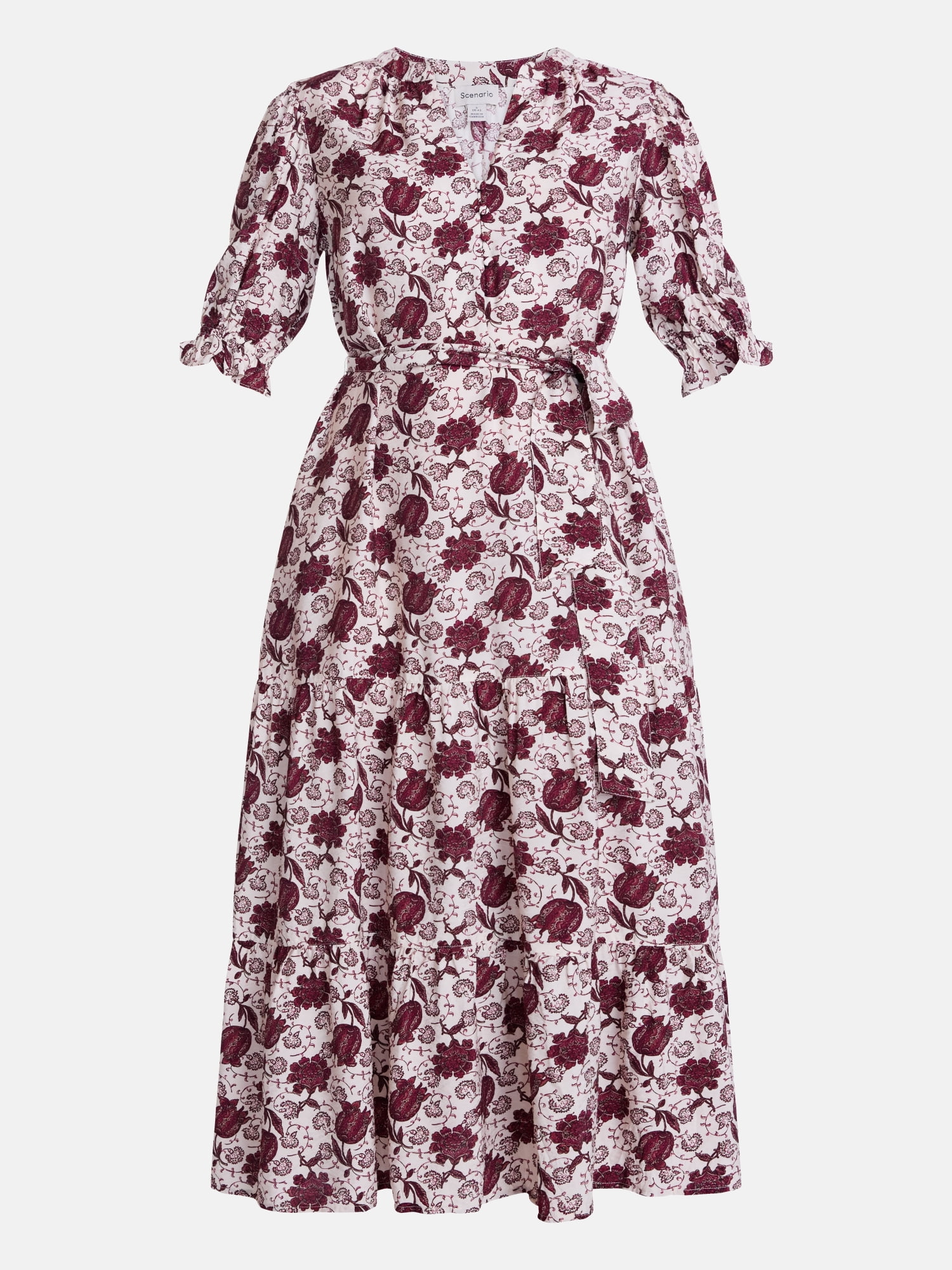 Scenario Women's and Women's Plus Tiered Midi Dress with Short Sleeves, Sizes XS-4X