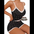 thumbnail image 3 of Conjunto de Pijama de 2 Piezas para Mujer, Sin Mangas, con Estampado Floral, de Corazón y Cereza, Pantalones Cortos Informales, Ropa de Dormir, Negro, Talla XL, 3 of 8