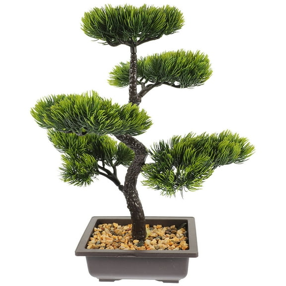 BESTOYARD Realistic Faux Bonsai Tree Green Plastic Potted Plant for Indoor Decoration
