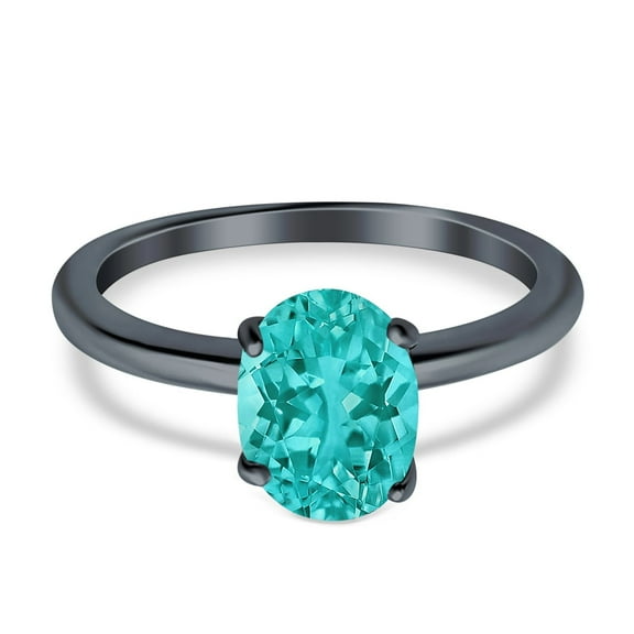 Oval Black Tone Simulated Paraiba Tourmaline CZ Wedding Ring 925 Sterling Silver Size 10