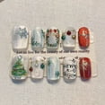 thumbnail image 6 of Christmas Press on Nails, 30PCS Square French Cat Eye Fake Nails with 3D Silver Snowflakes & Christmas Trees, Premium Gilded Foil Nail Art Kit, Reusable Glue-on Nails for Holiday Manicure, 6 of 12