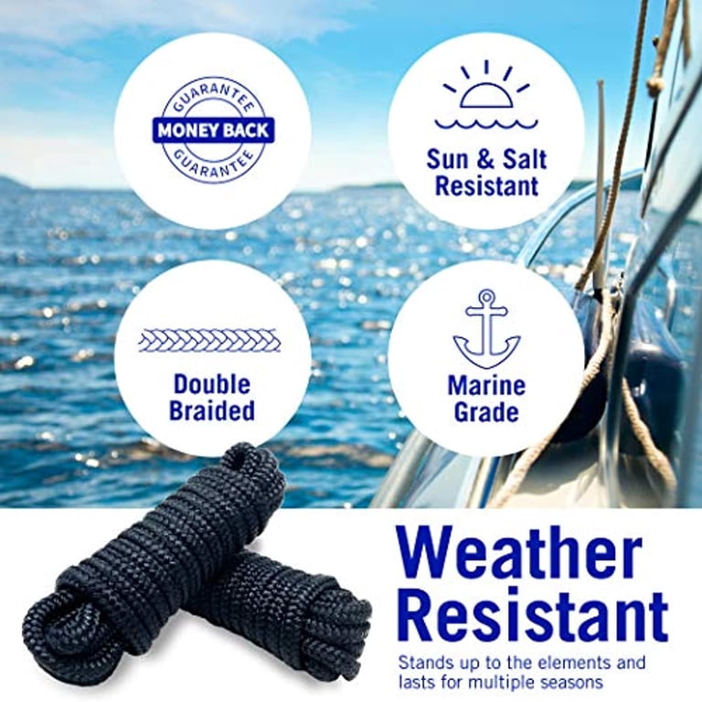 5/8 Inch X 15 Foot Boat Dock Lines (4 Pack) - Double Braided Nylon Mooring Ropes With 15 Inch Loops