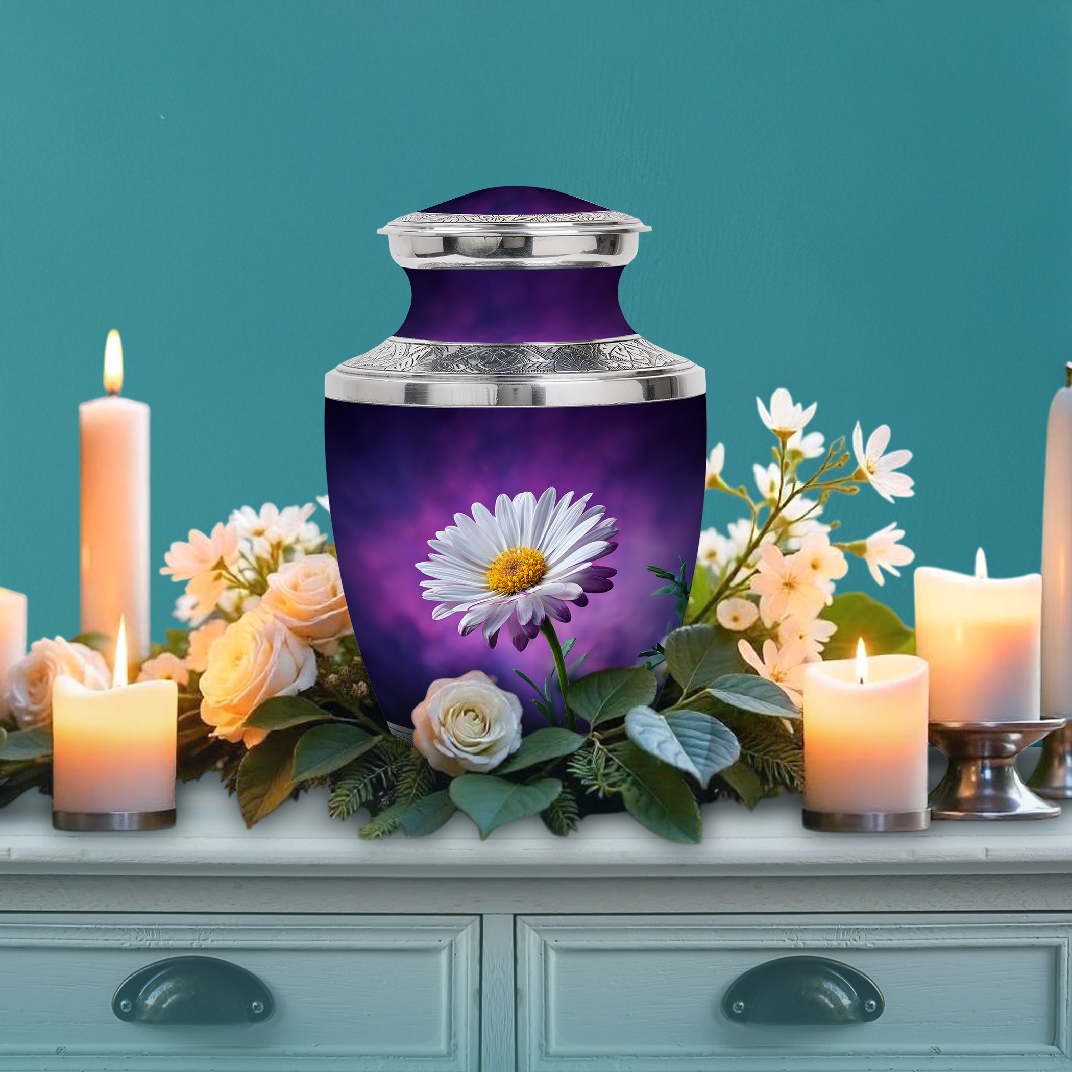 SABURIAL Daisy Urn - Small Urns For Ashes - Large Cremation For Adult Men & Women - Combo - 10 Inch Large With 3 Inch - Human Urns For Mom & Dad