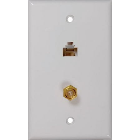 Dual F Connector Wall Plate - RCA CAT 5/6 F and Coaxial Connector Wall Plate