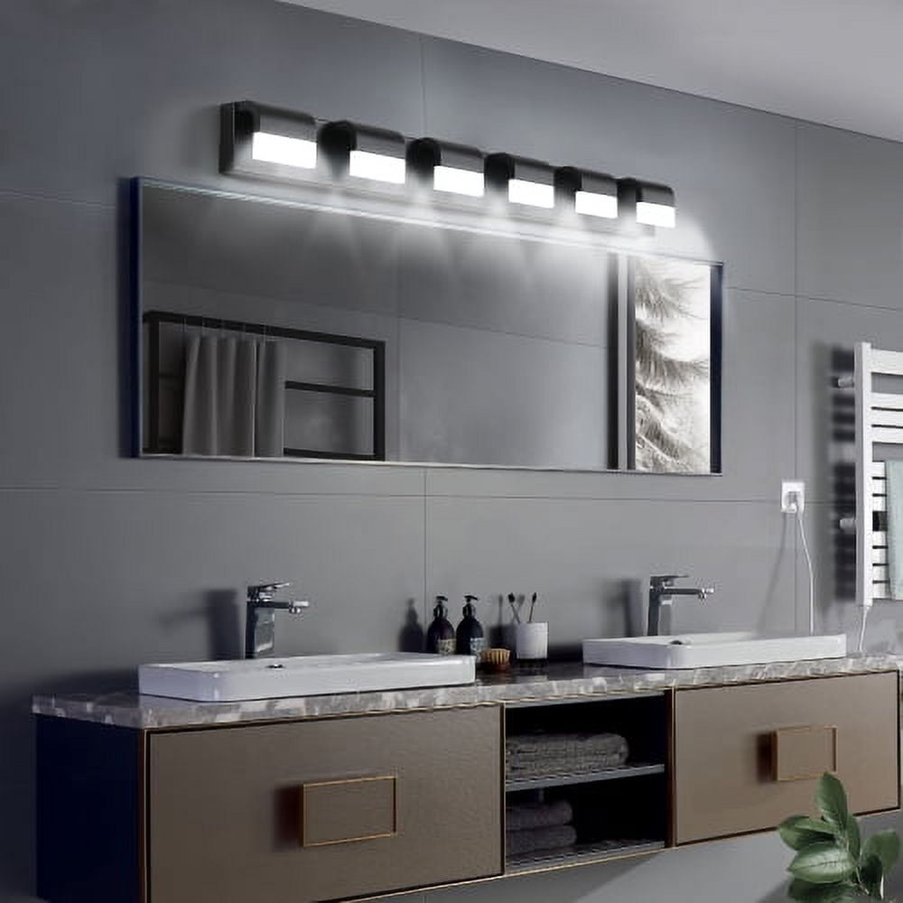 Hi-LIGHTS,6-Light Modern Bathroom LED Vanity Light With Acrylic Lampshade,Bathroom Wall Lighting for Bathroom,Dressing Room,Bedroom,Living Room(Black)
