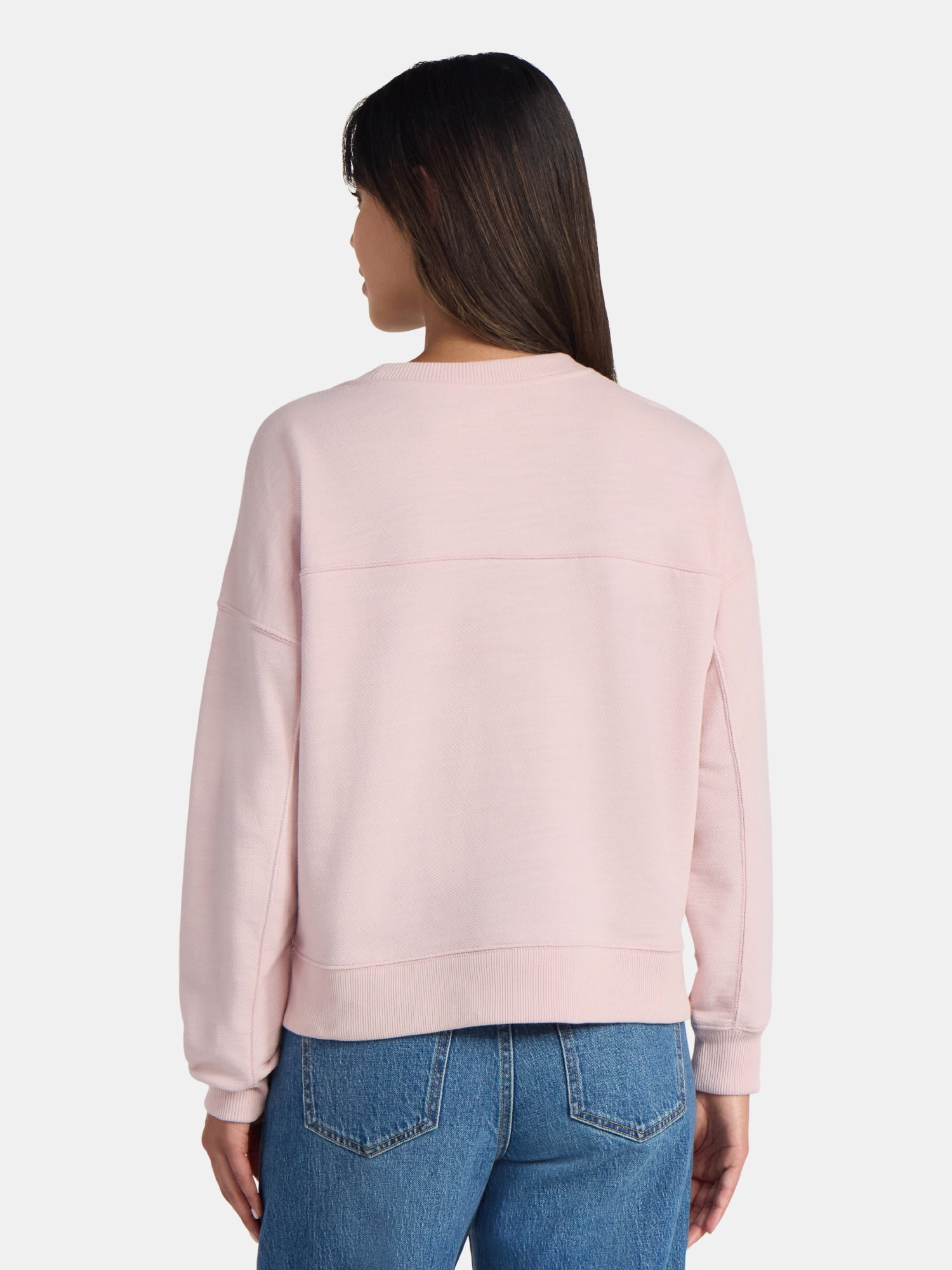 Time and Tru Women’s Ribbed Panel Sweatshirt with Long Sleeves, Sizes XS-XXXL