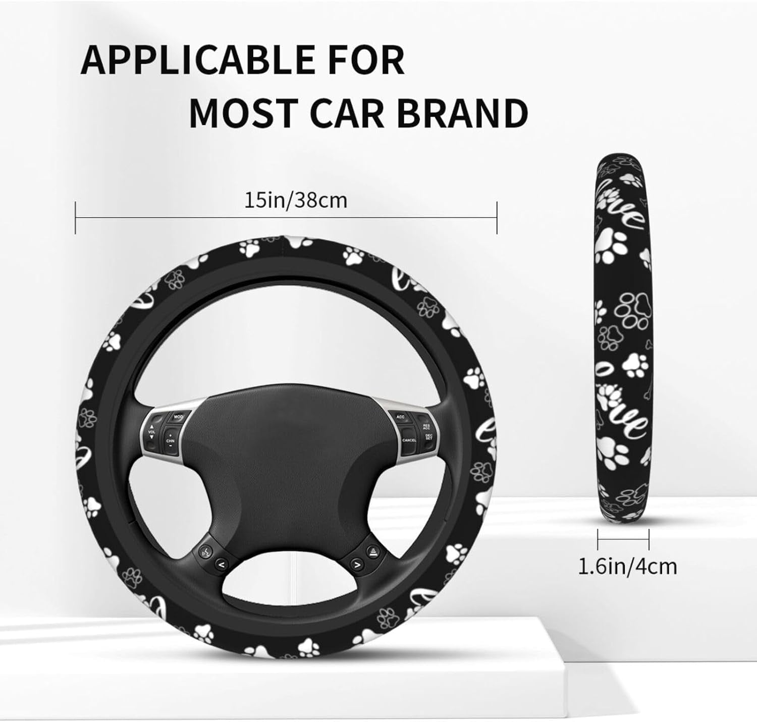 Paw Print Steering Wheel Cover - Dog Paw Print Steering Wheel Cover Dogs Prints Anti-Slip Breathable Universal for 15 Inch Car with 2 Pieces Car Coasters for Men/Women