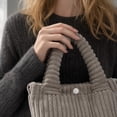 thumbnail image 3 of Pleated Tote Bag for Women, Large Capacity Shoulder Crossbody Handbag, Lightweight Vertical Striped Corduroy-Style Purse with Strap, Dark Grey Casual Work School Travel Daily Carry Bag, 3 of 3
