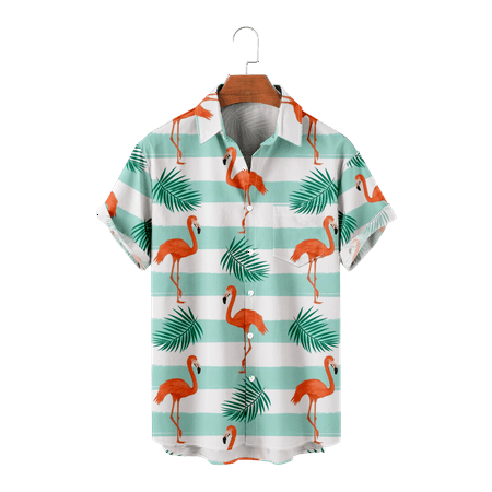 

MLFU Teens Mens Flamingo Button Down Short Sleeve Shirt Regular Fit Chest Pocket Shirt & Top Cheap Clothes Plus Size Men