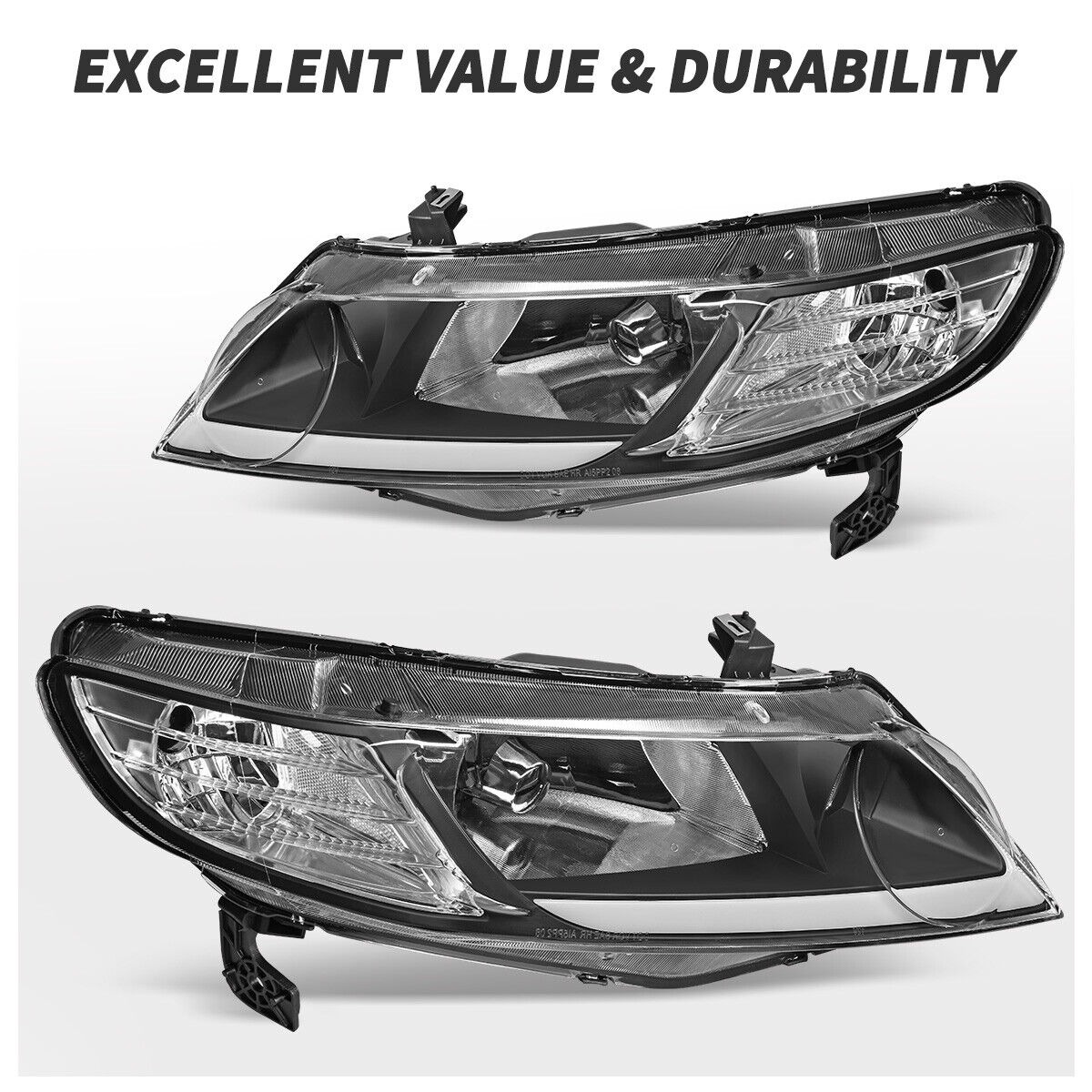 RVNI LED Strip Headlights Fits For 2006-2011 Honda Civic 4Dr Sedan Lamps Left+Right