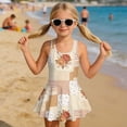 thumbnail image 3 of COEQINE Swim Dress for Girls, One Piece Swimsuit Scoop U-Neckline Wide Straps Swimwear Attached Skirt, Playful Bathing Suit for 3-4 Year Olds, Easy Care, Brown Floral Polka Dots Patchwork, 3 of 8