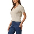 thumbnail image 4 of INSPIRAR CHIC Camiseta de manga corta de primavera para mujer, cuello en V, cómoda, de punto, color beige, talla M, 4 of 6