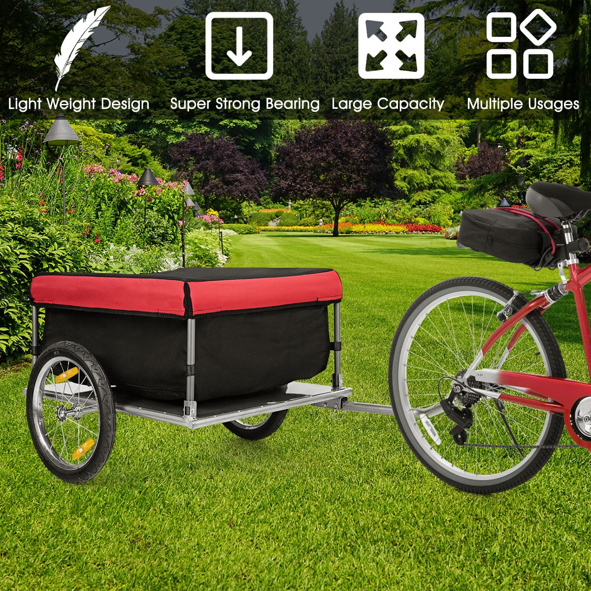 Costway Bike Cargo Luggage Trailer w Folding Frame Quick Release Wheels Red Black