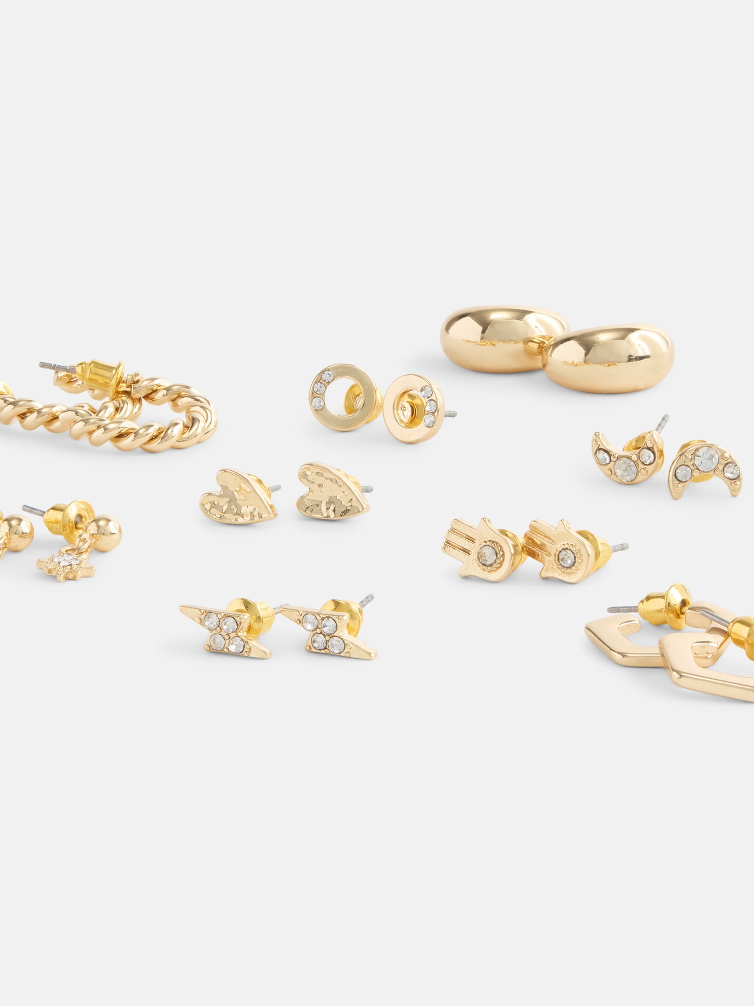 No Boundaries Women's Gold-Tone Stone Hand Twist Hoop Multi Earrings Set, 9-Pairs