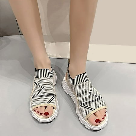

XIAQUJ Bohemian Style Mesh Quality Sandals and Flat Thick Sole Shoes for Female Sandals for Women Beige 8(40)