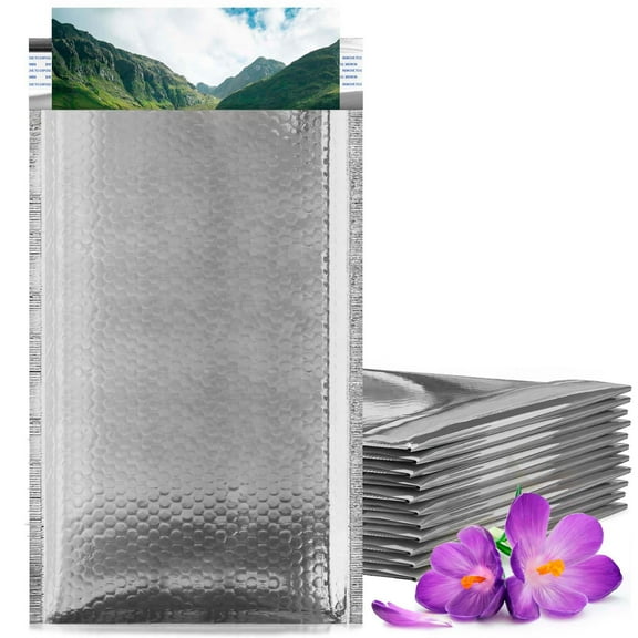 Silver Metallic Bubble Mailers, 5 x 9 Inches. Pack of 250 Bright Metallic Bubble Envelope. Self-Seal Foil Shipping Envelopes. Waterproof Poly Mailers Metallic for Small Business