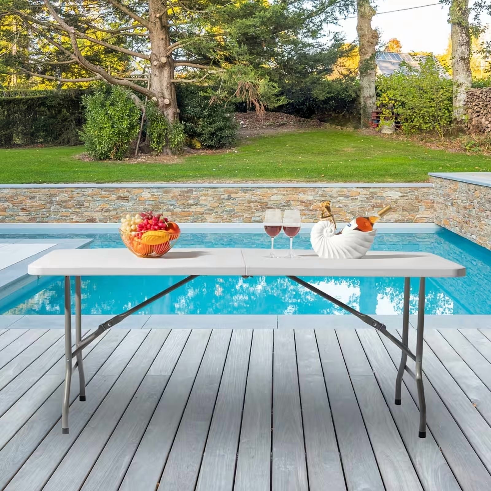 6ft Portable Folding Table with Armrests - Indoor Outdoor Camping & Gathering Table