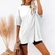 thumbnail image 1 of ICHUANYI Clearance Women Fashion Casual Solid Loose Short Sleeve T-shirt Blouse Pullover(White, L) ICHUANYI WER2023081007438, 1 of 4