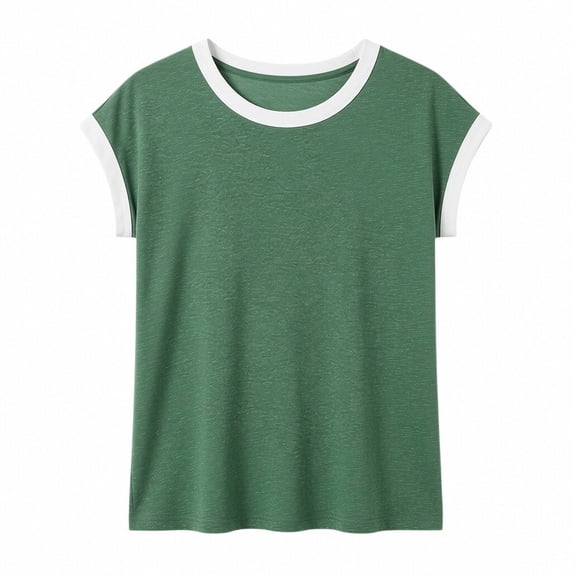 Daznico Women's Crew Neck Ringer Short Sleeve T Shirt Casual Summer White Trim Tops,S