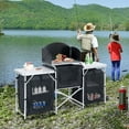 thumbnail image 2 of Outdoor Tables Outsunny Aluminum Portable Camping Kitchen Fold-Up Cooking Table With Windscreen and 3 Enclosed Cupboards for BBQ, Party, Picnics, Backyards,Patio Tables, 2 of 11
