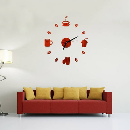 Niceauty Red Acrylic Frameless Decorative Wall Clock for Home and Office Decoration with Large Size 1 AA Battery Operated