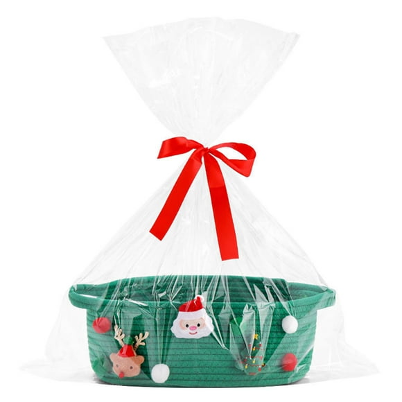 Hiroekza Christmas Gift Basket Set with Santa Storage Tote Bags for Wine Apples Candy Holiday Party Decorations Perfect Family Gift Giving Organizer Reusable Holiday Celebration Essential Green
