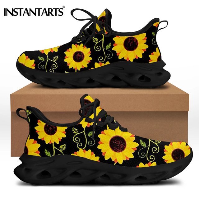 Zapatillas planas informales con estampado de girasol amarillo para mujer, cómodas, antideslizantes, para caminar al aire libre y combinar con todo.