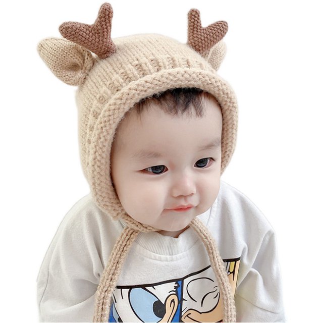 Baby Hat Cute Little Elk Toddler Warm Earflap Beanie para Otoño Invierno (Khaki) JAMW Sencillez