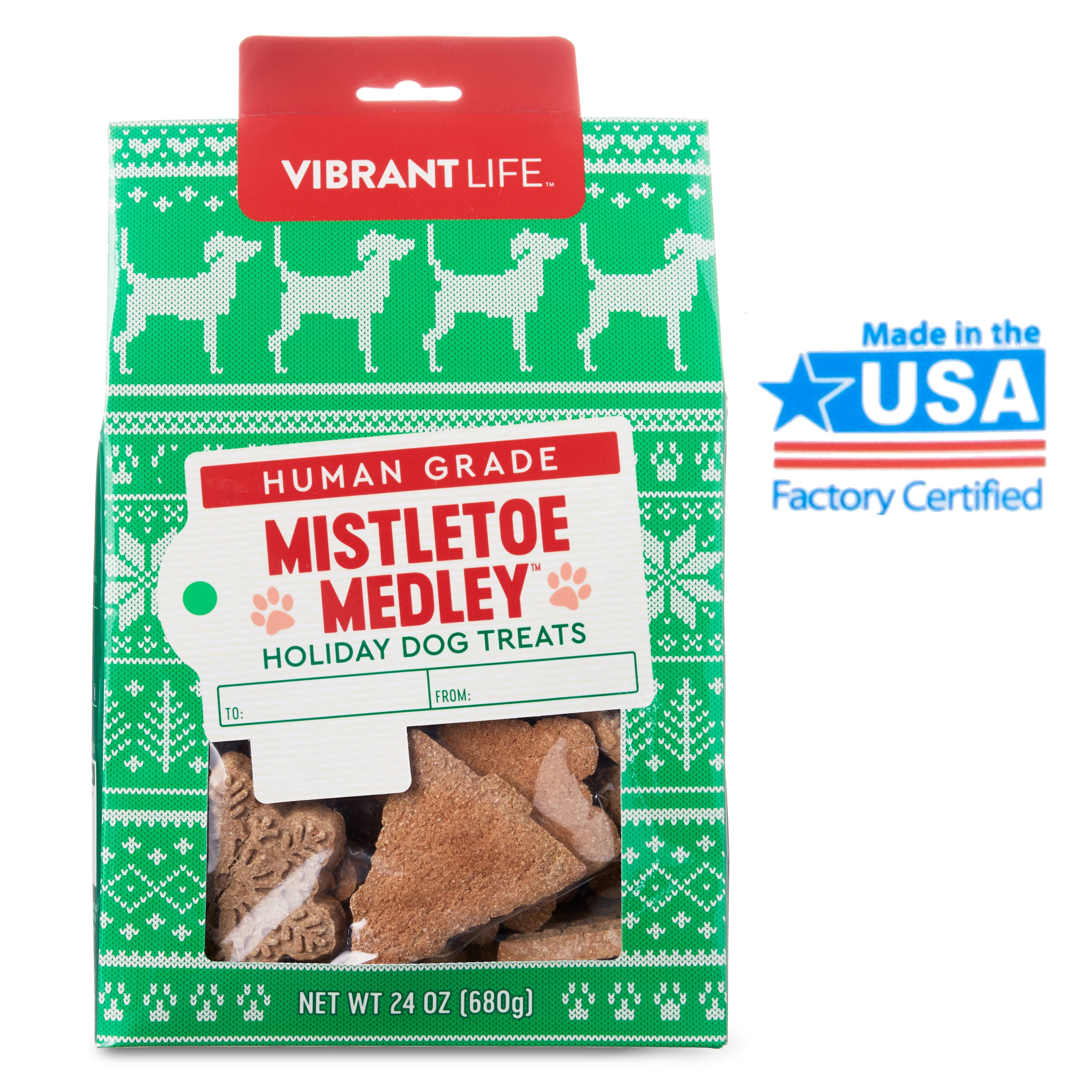 Vibrant Life Human Grade Mistletoe Medley Holiday Dog Treats, 24 oz