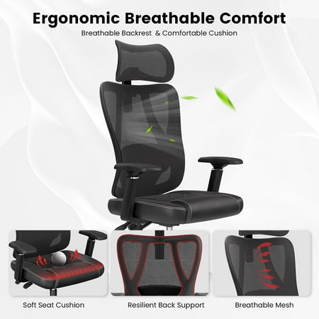 ACGAM - Ergonomic Mesh Gaming Chair with Lumbar Support - Black