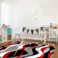thumbnail image 2 of Red Gray Gradient Wavy Line Area Rugs, Black Red Geometric Texture Home Decor Rug, Machine Washable Indoor Carpet For Kids Bedroom Living Room Dining Room Classroom Office, 2 of 7