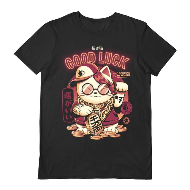 Ilustrata - Camiseta Lucky Cat para Adultos Unisex (Negro, Blanco, Rojo)
