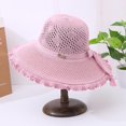 thumbnail image 4 of Summer Hat Hollowed-out Sun Protection Ruffled Edge Large Brim Sweet Bow Lady Sun Cap for Dating, 4 of 10