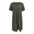 thumbnail image 3 of Women's Retro Loose Pocket Dress - Solid Color Round Neck - Linen Material - Perfect for Leisure and Vacation - Plus Size Available, 3 of 3