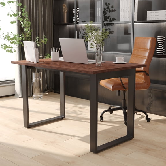 Emma + Oliver 48x30 Dining or Gaming Table with Double Sided Laminate Table Top and Heavy Duty U-Frame Steel Base, Walnut