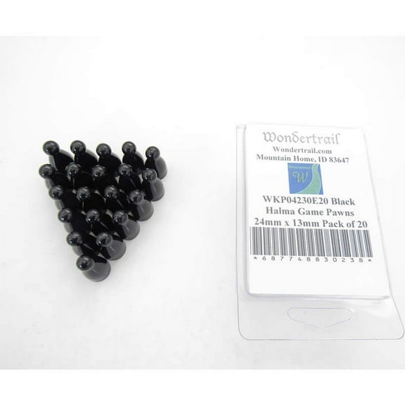 Black Halma Game Pawns 24mm x 13mm (15/16in x 1/2in) Pack of 20 Wondertrail