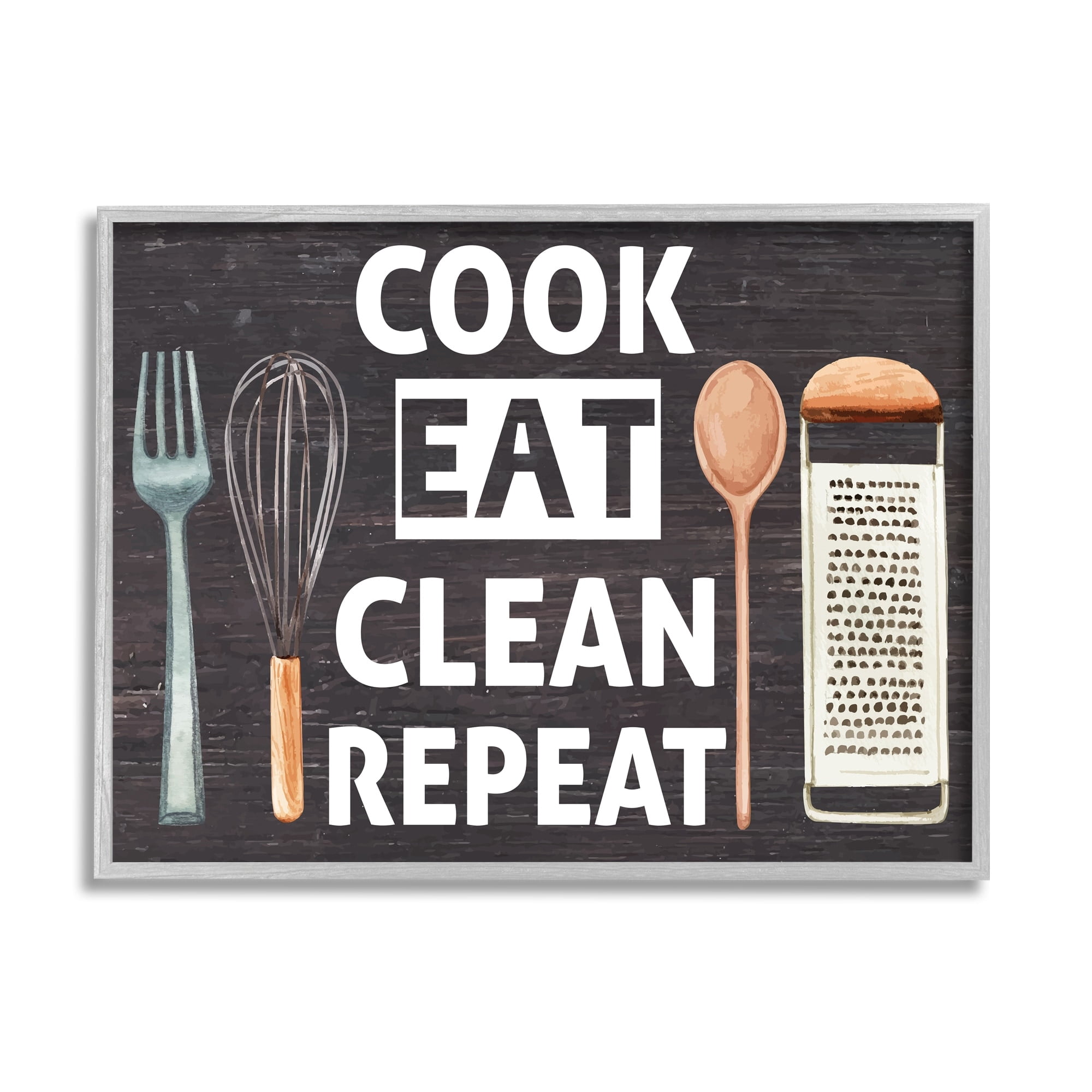 Stupell Industries Cook Eat Clean Repeat Phrase Food & Beverage Painting Gray Framed Art Print Wall Art