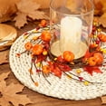 thumbnail image 4 of Fall Pumpkin Maple Leaves Wreath 9.8in Tabletop Centerpiece Garland Thanksgiving Front Door Hanging Home Dining Fireplace Candle Ring Decor, 4 of 8