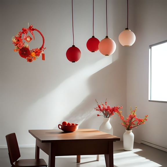 Couronne - Ornement Festif de l'Année Chinoise pour Porte d'Entrée 2024, LED, Baies Rouges, Mur, Foyer, Célébration Extérieure pour le Festival du Printemps