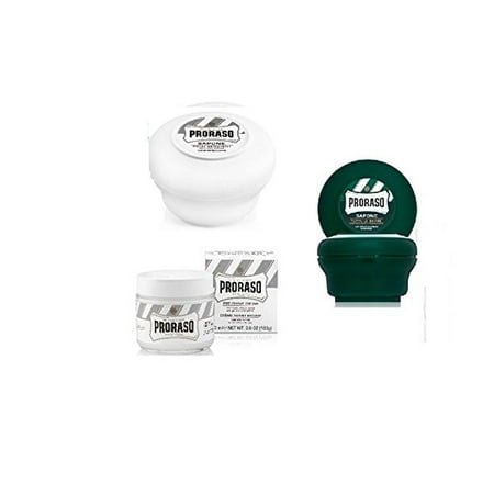 Proraso Shave Soap, Sensitive 150 ml + Proraso Shave soap menthol and eucalyptus 4oz + Proraso Pre Shave Cream w/ Green Tea & Oatmeal 100 ml + LA Cross Manicure 74858