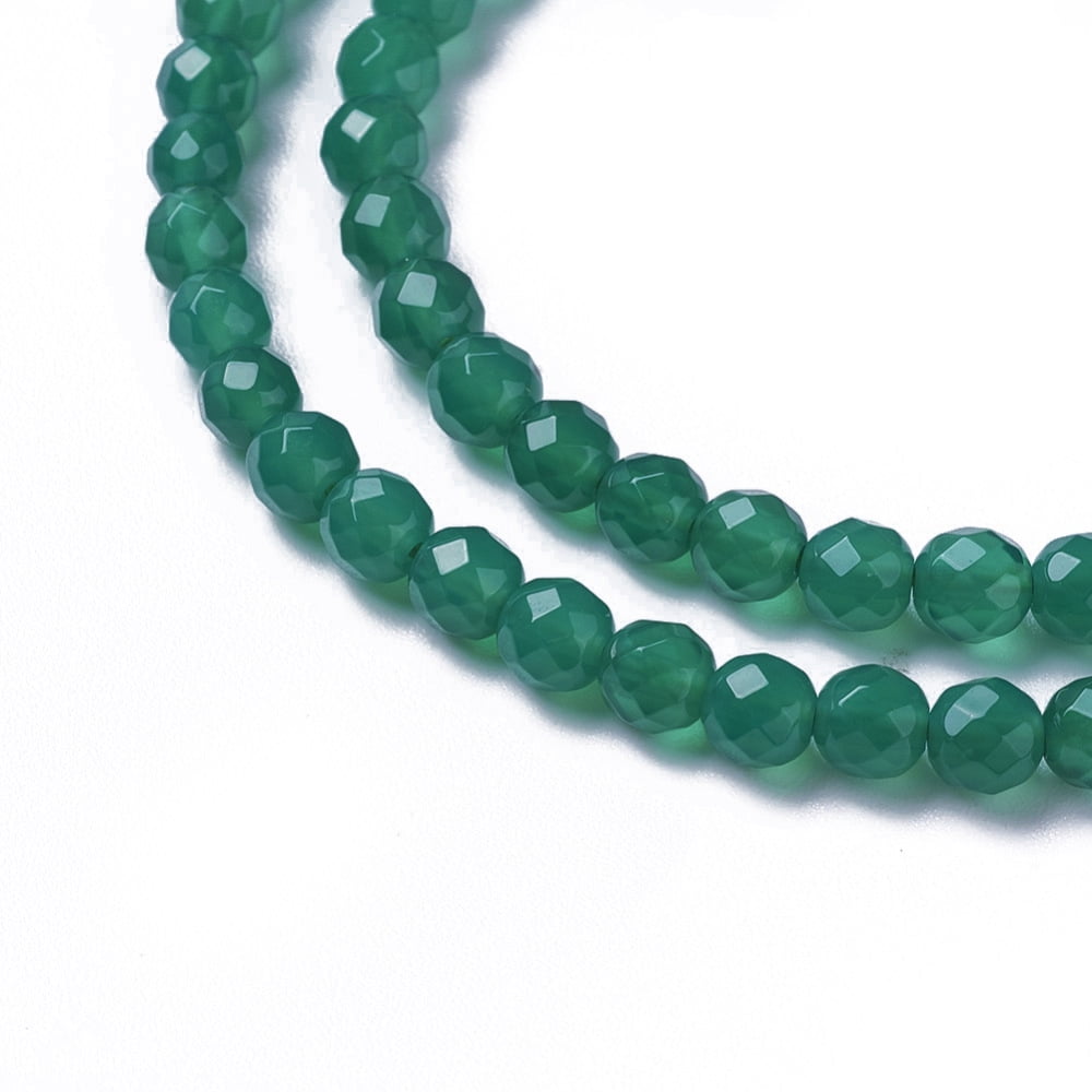 Natural Dyed Heated Green Onyx Agate Beads Strands Faceted Round Green 4x3.5~4mm Hole: 0.4mm 97~110pcs/strand 15~16 inch(40~40.7cm)