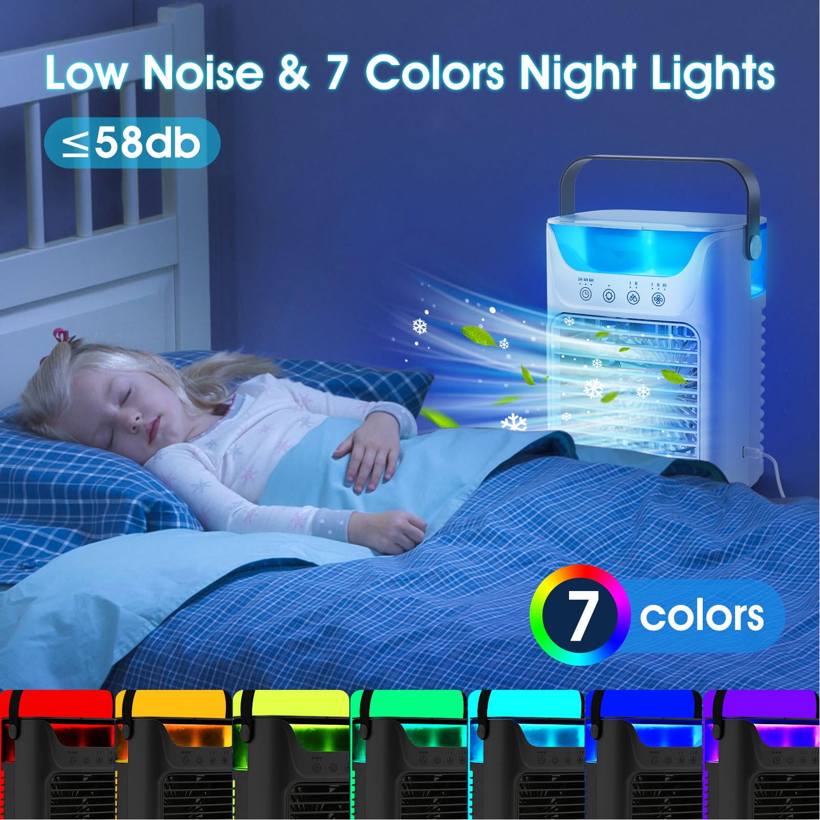YAHHU 700 ml Portable Air Cooler & Humidifier – 3‑Speed Fan, 2‑Cold Fog, 3‑Timer, Touch‑Screen, 4‑in‑1 Desktop Mini AC, Night Light
