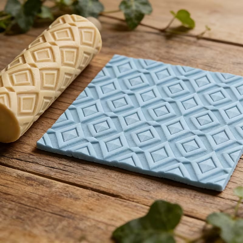 Simple Diamond Textured Embossed Polymer Clay Roller - A must-have tool for ceramic sculptures