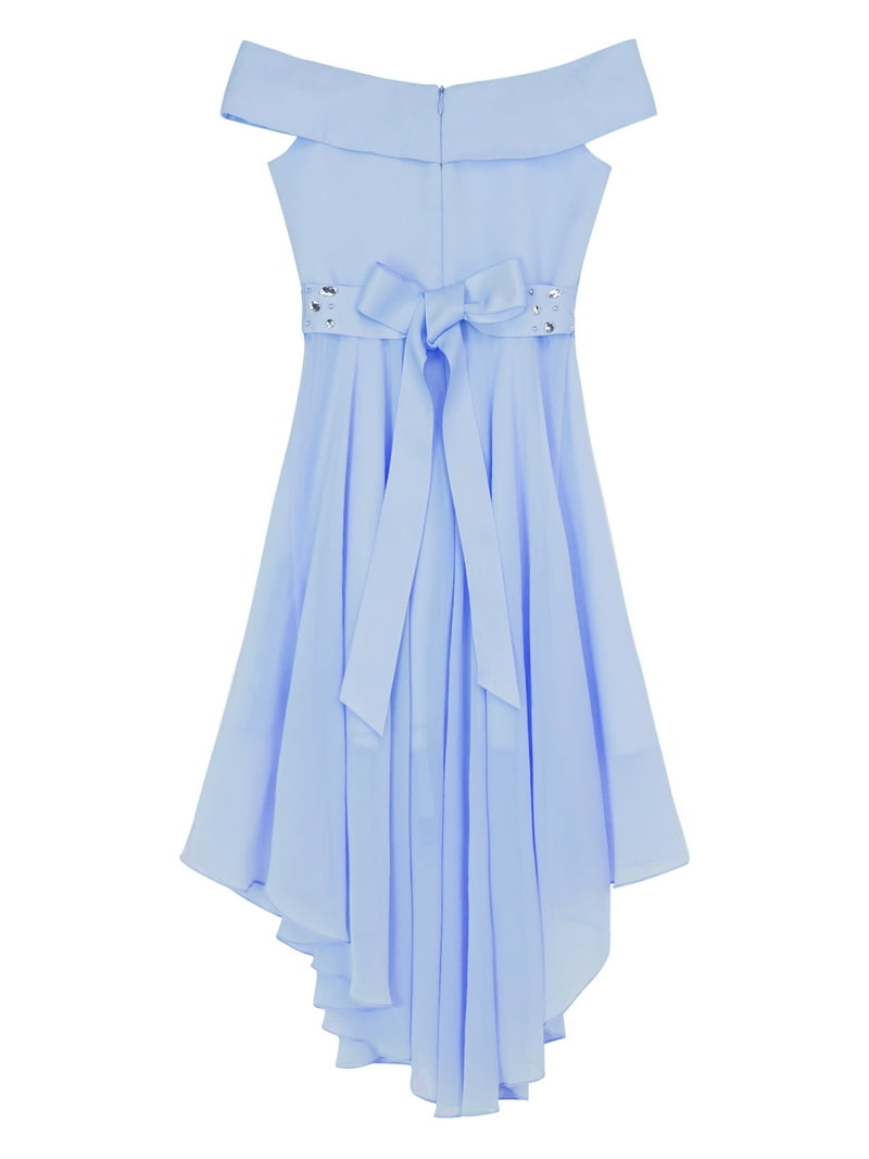 light blue dress for juniors CHICTRY Juniors Big Girls Off-the-Shoulder Proms Cocktail Evening Ball Gown Shiny Beads Birthday Party Dress Sky Blue 16