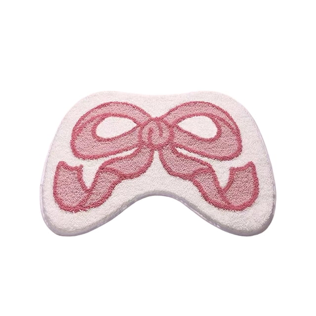 Eoozwa Bow Rug Pink Bath Mat Bathroom Rugs, Non Slip Cute Bath Rugs Microfiber Plush Bow Decor, Small Room Decor Washable Absorbent Bedside Rug for Bathtub Sink